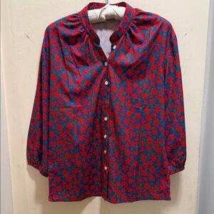 Floral Red and Blue Women's Blouse